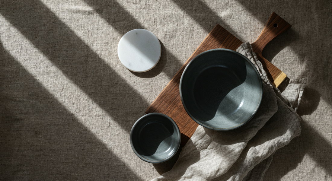 Matières naturelles durables pour la décoration intérieure : lin, céramique grès, bois et marbre