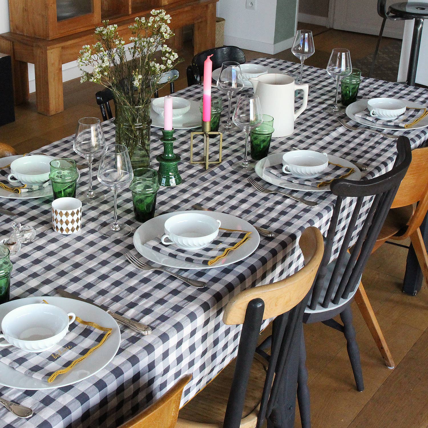 Nappe vichy brodée Bon Appétit ! 140 × 250 cm