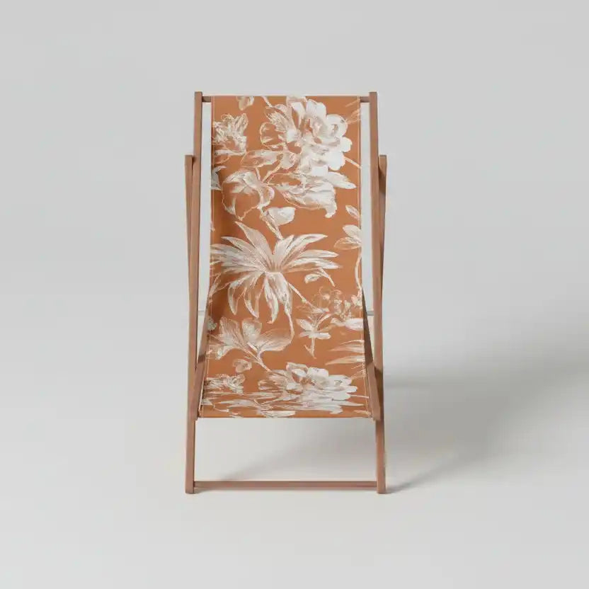 Chilienne florale transat vintage coloris terracotta, vue complète dépliée