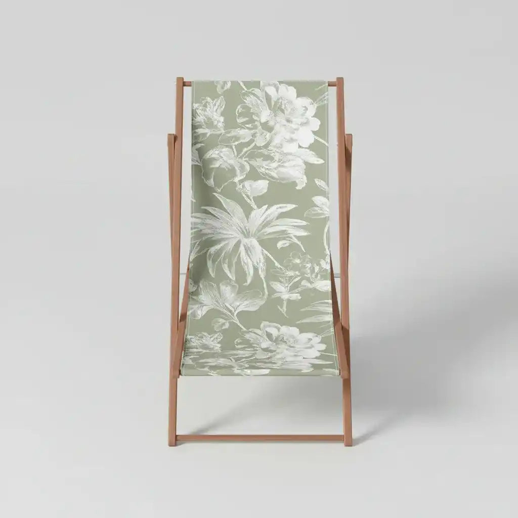 Chilienne florale transat vintage coloris vert, vue complète dépliée