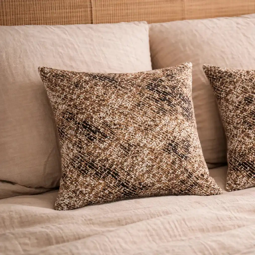 Coussin Herbaé 40x40 en tissu jacquard réversible, vue de face