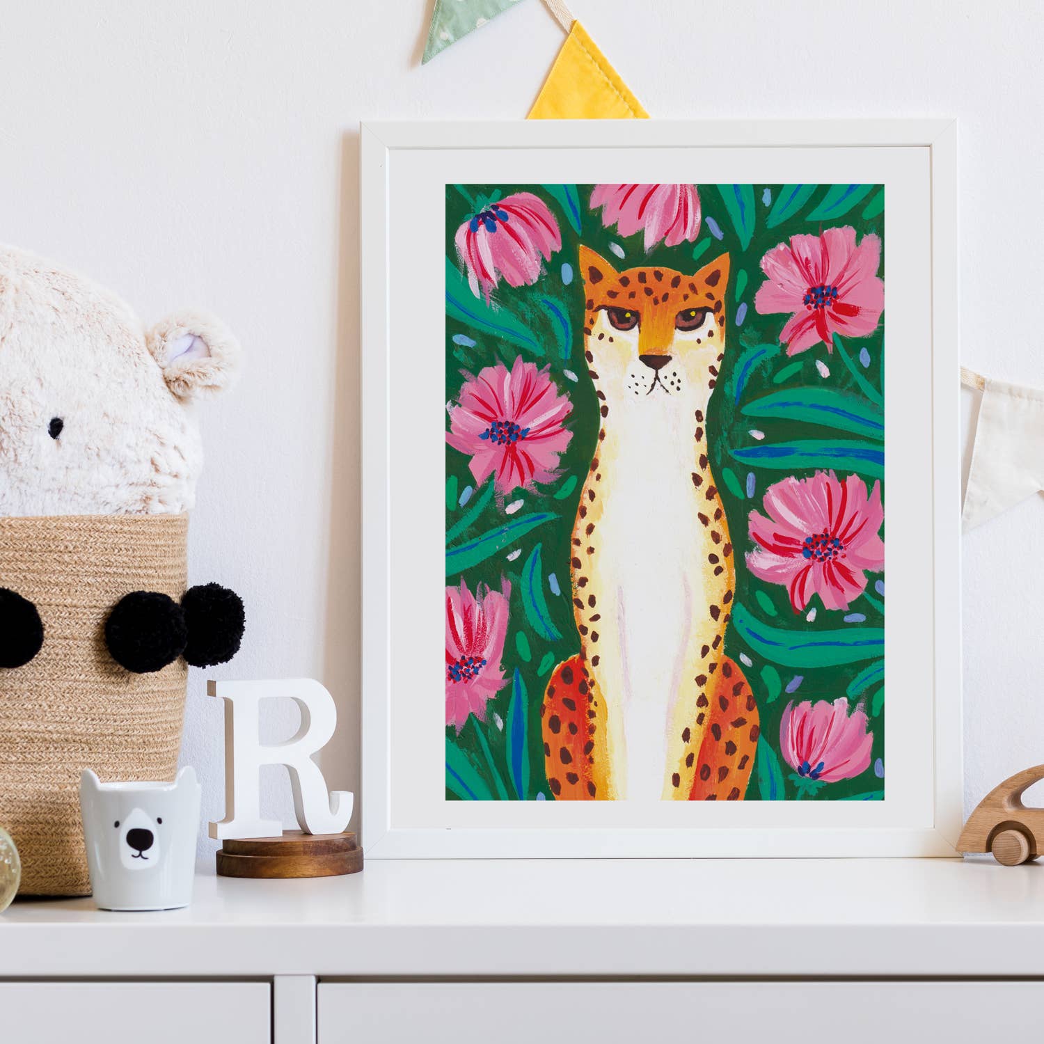 Tirage d’art Guépard fleuri