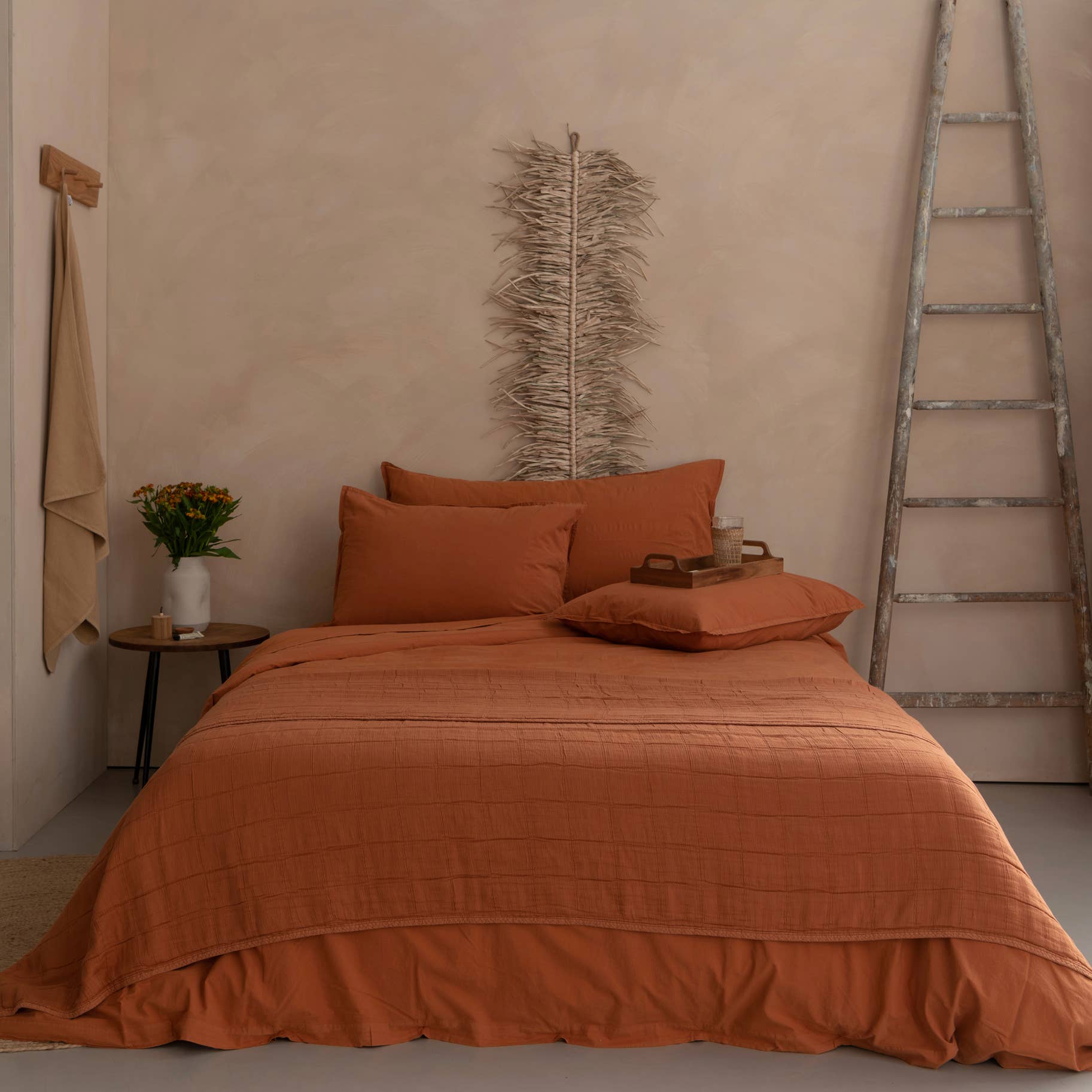 Housse de couette OONA en percale de coton lavé, coloris caramel