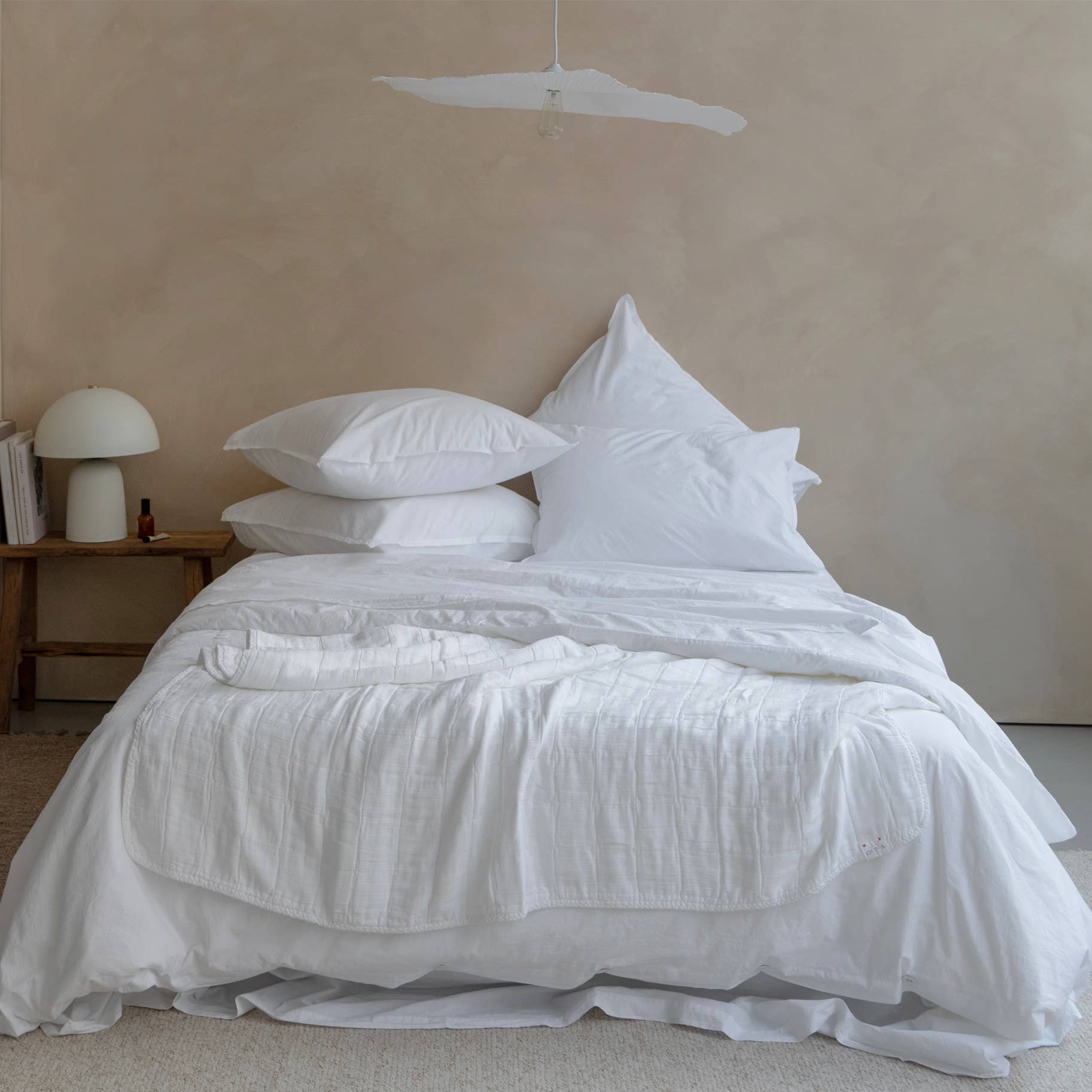 Housse de couette OONA en percale de coton lavé, coloris blanc