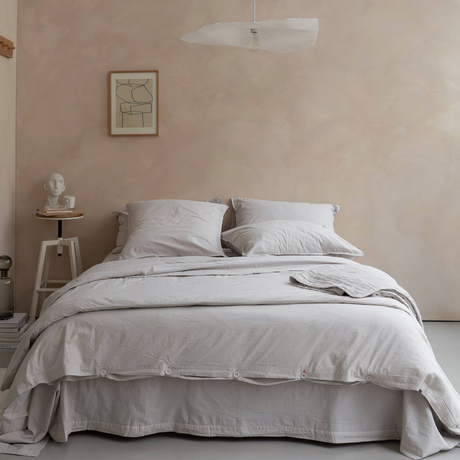 Housse de couette OONA en percale de coton lavé, coloris blanc cassé