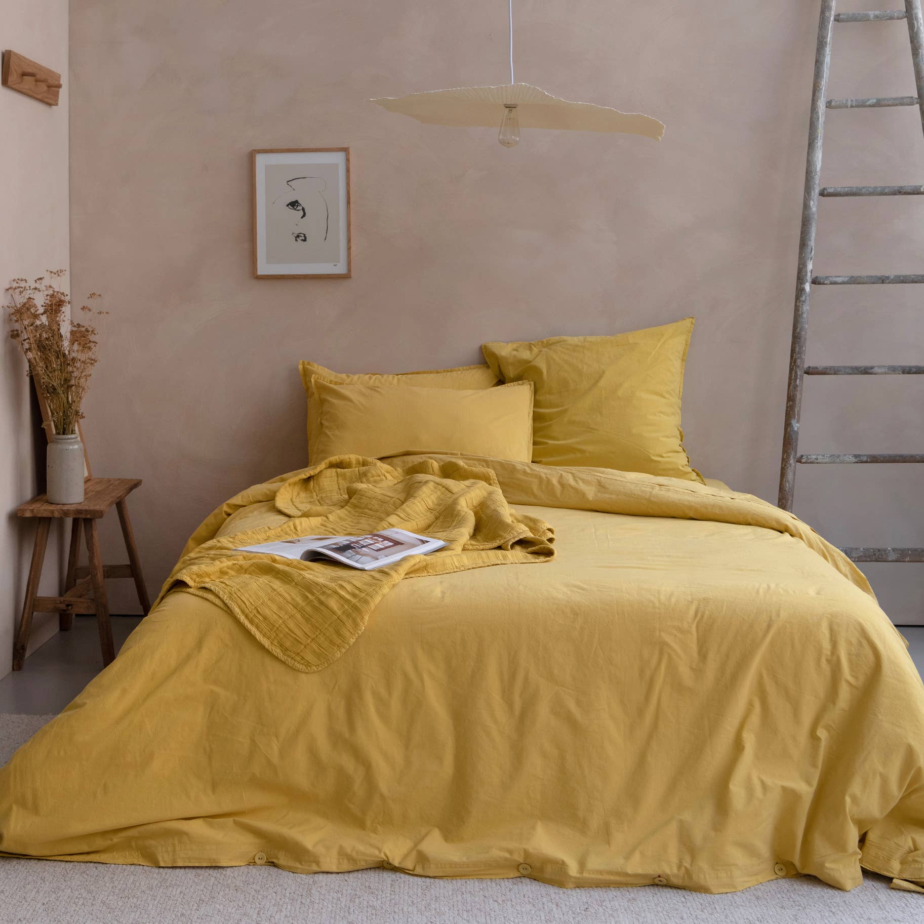 Housse de couette OONA en percale de coton lavé, coloris curry
