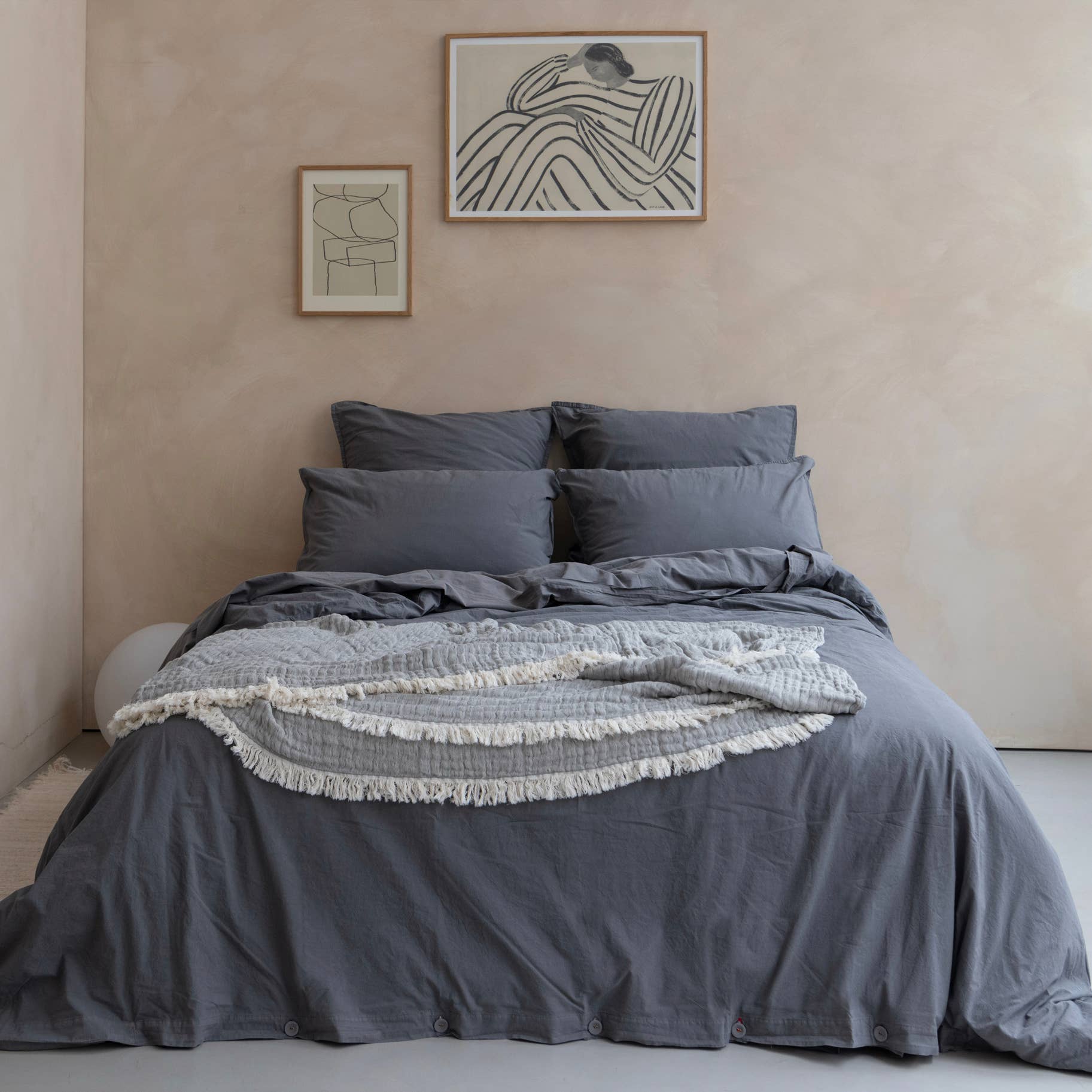 Housse de couette OONA en percale de coton lavé, coloris gris