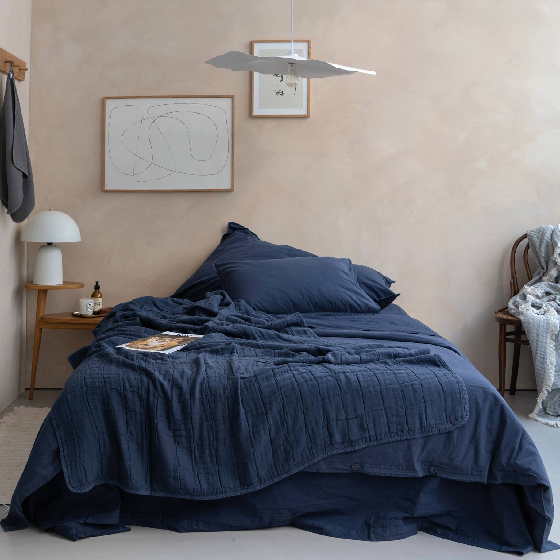 Housse de couette OONA en percale de coton lavé, coloris marine