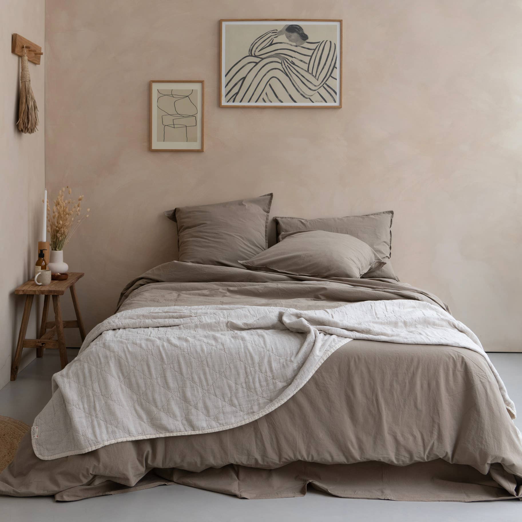Housse de couette OONA en percale de coton lavé, coloris noisette