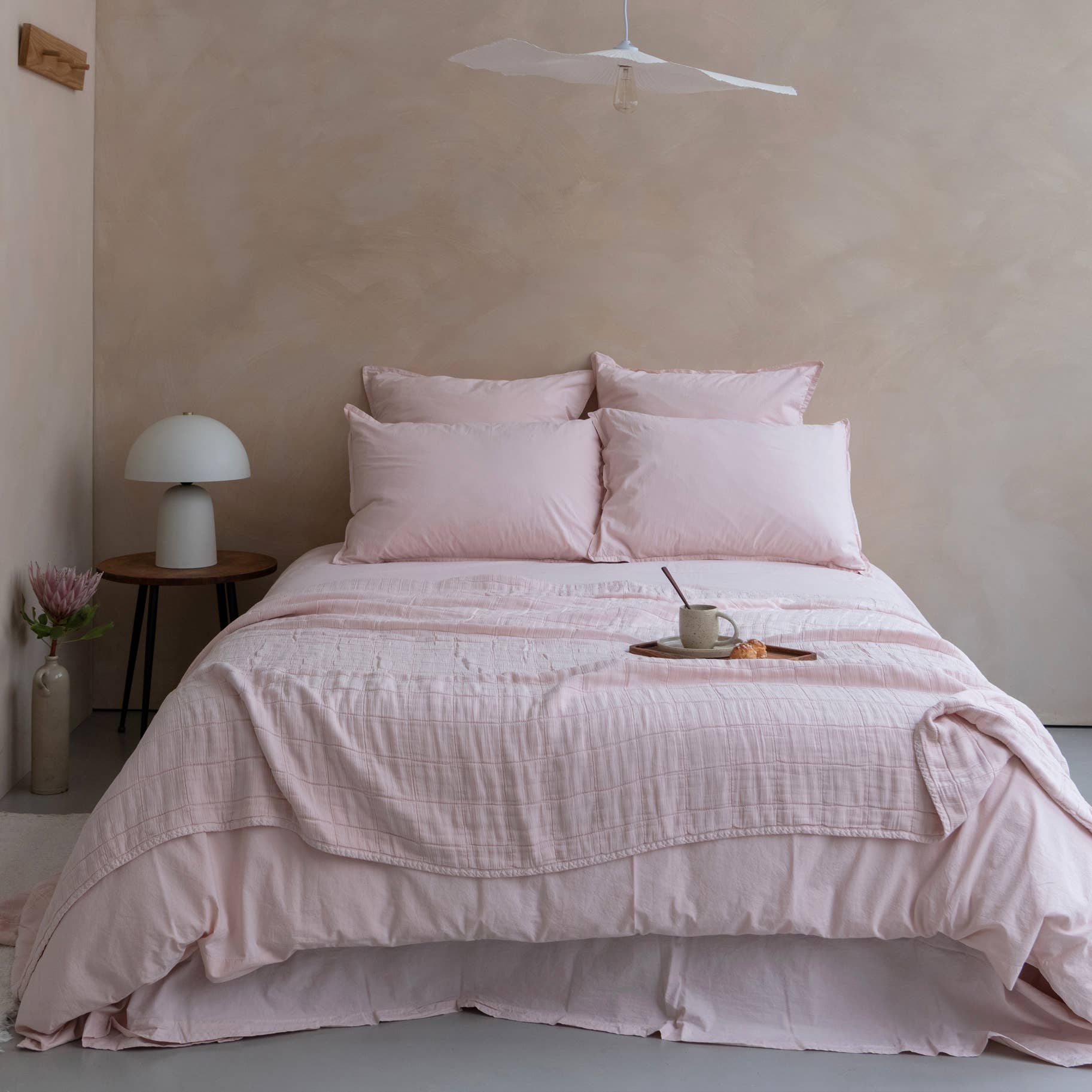 Housse de couette OONA en percale de coton lavé, coloris rose clair