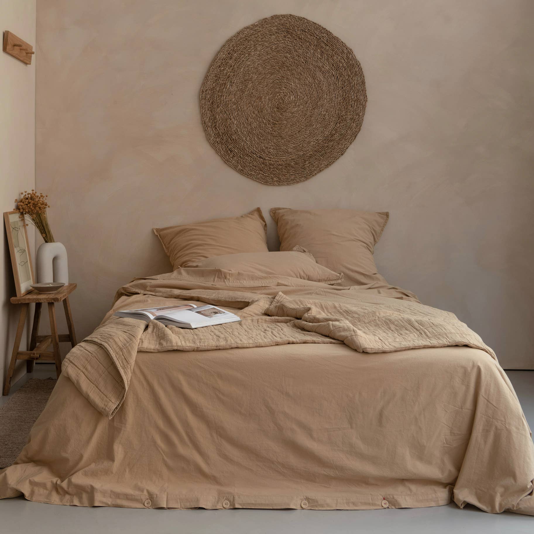 Housse de couette OONA en percale de coton lavé, coloris sable