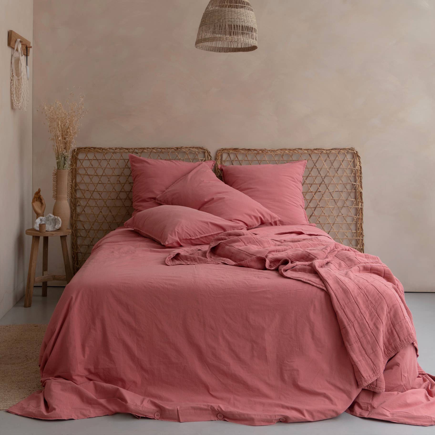 Housse de couette OONA en percale de coton lavé, coloris terracotta