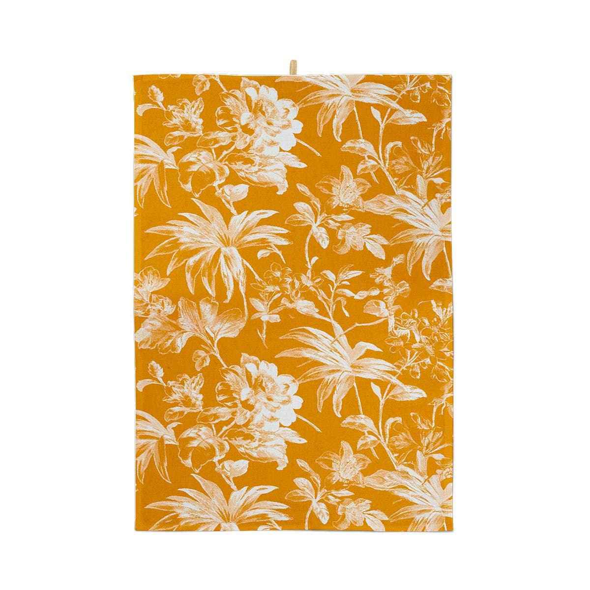 Torchon de cuisine motif floral coloris bronze en coton