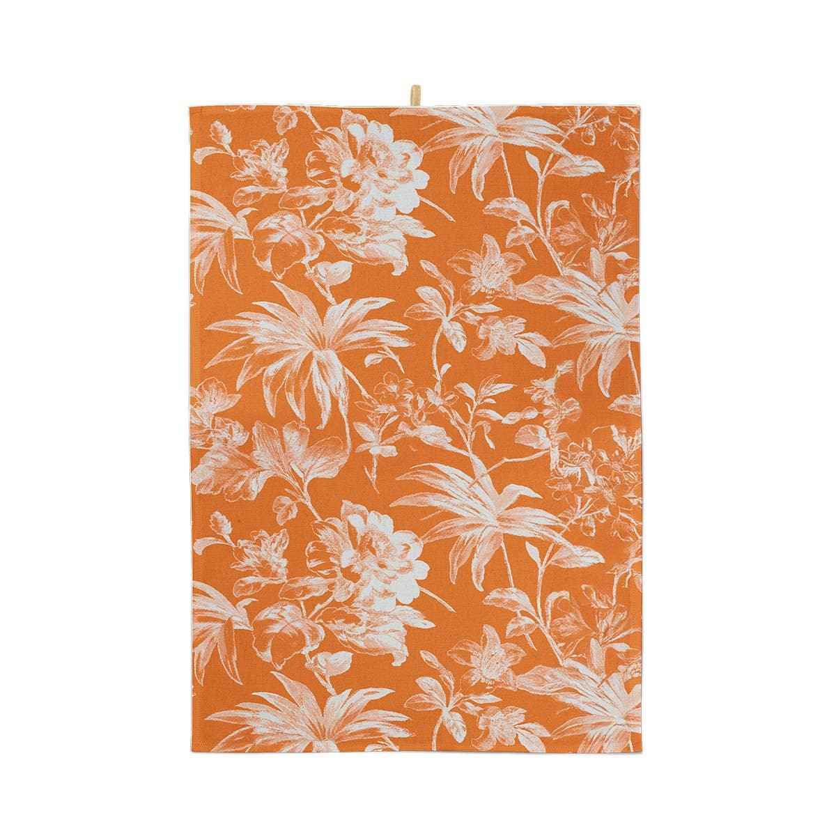 Torchon de cuisine motif floral coloris terracotta en coton