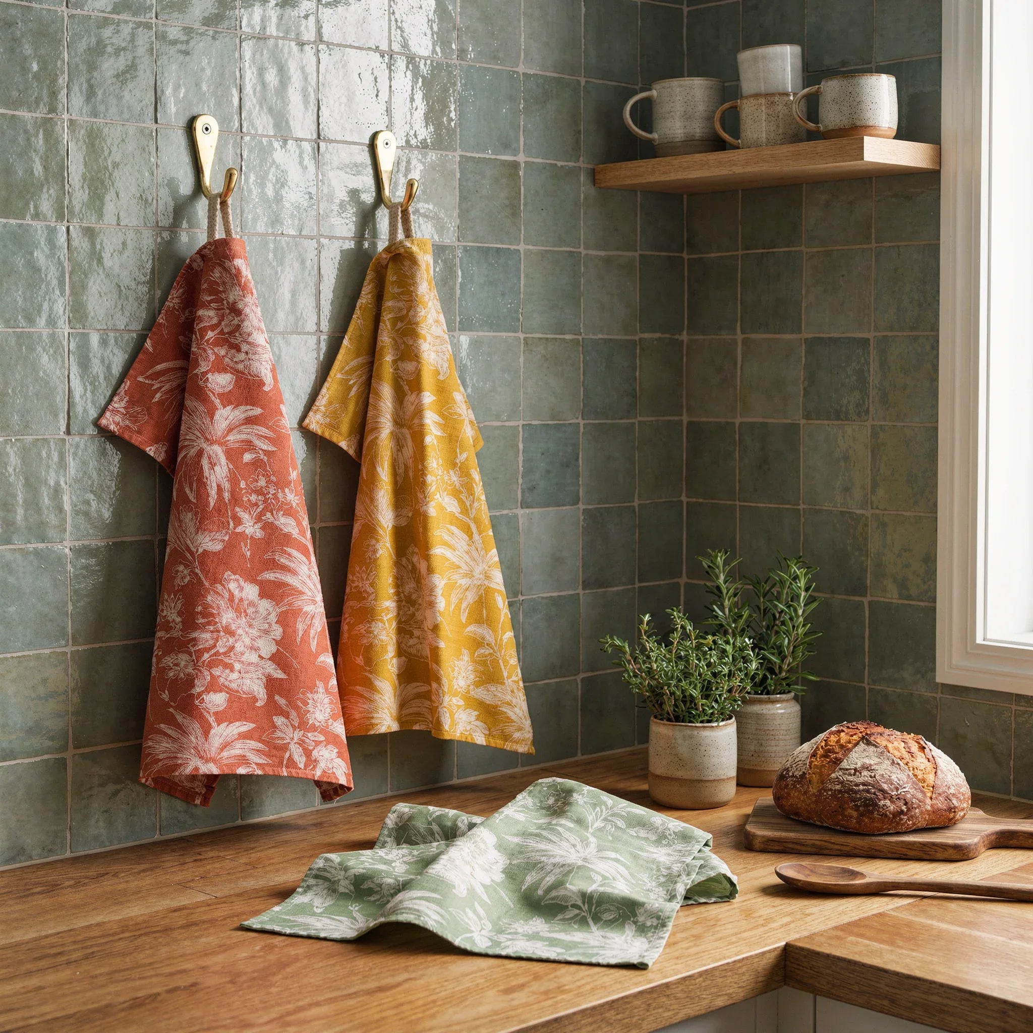 Torchons motif floral en coton - Lot de 3