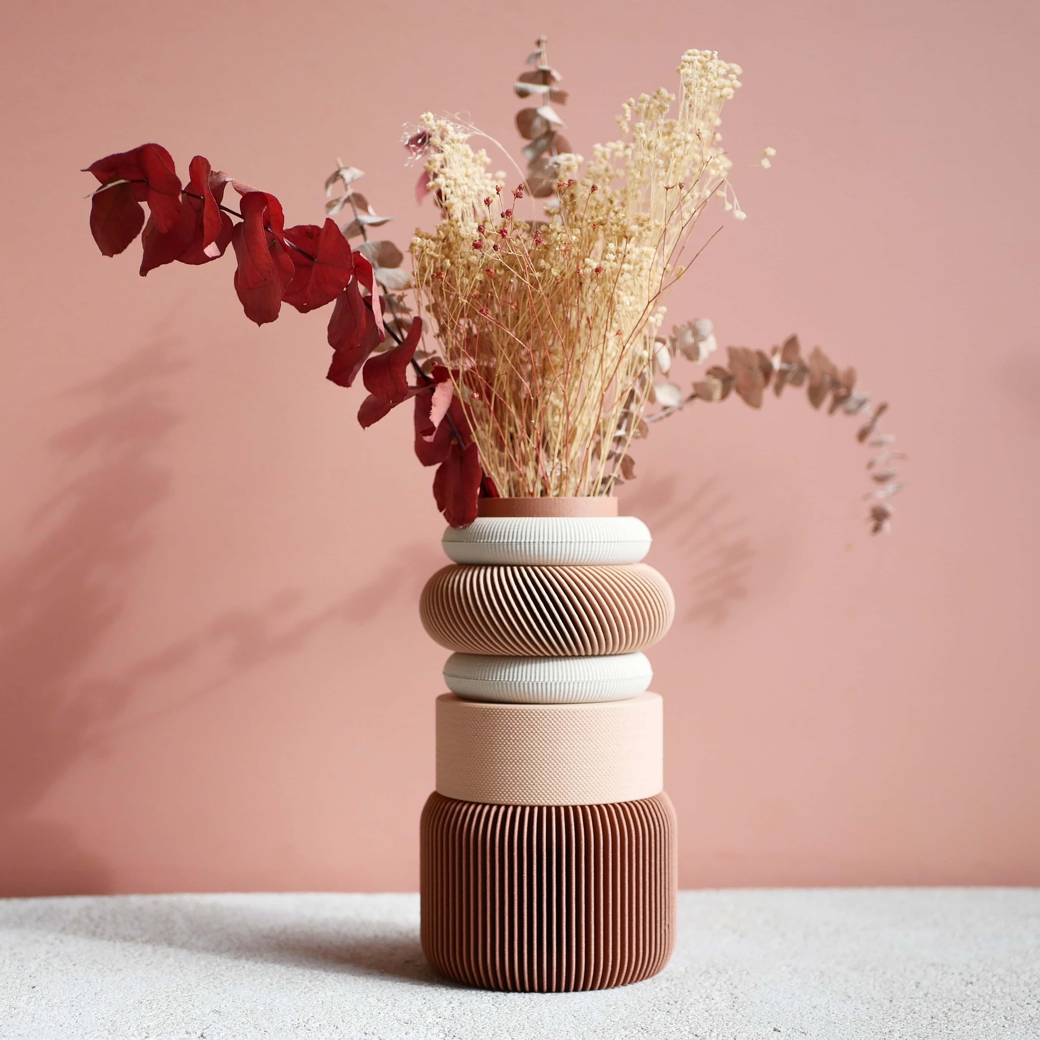 Vase modulable rose et blanc cassé