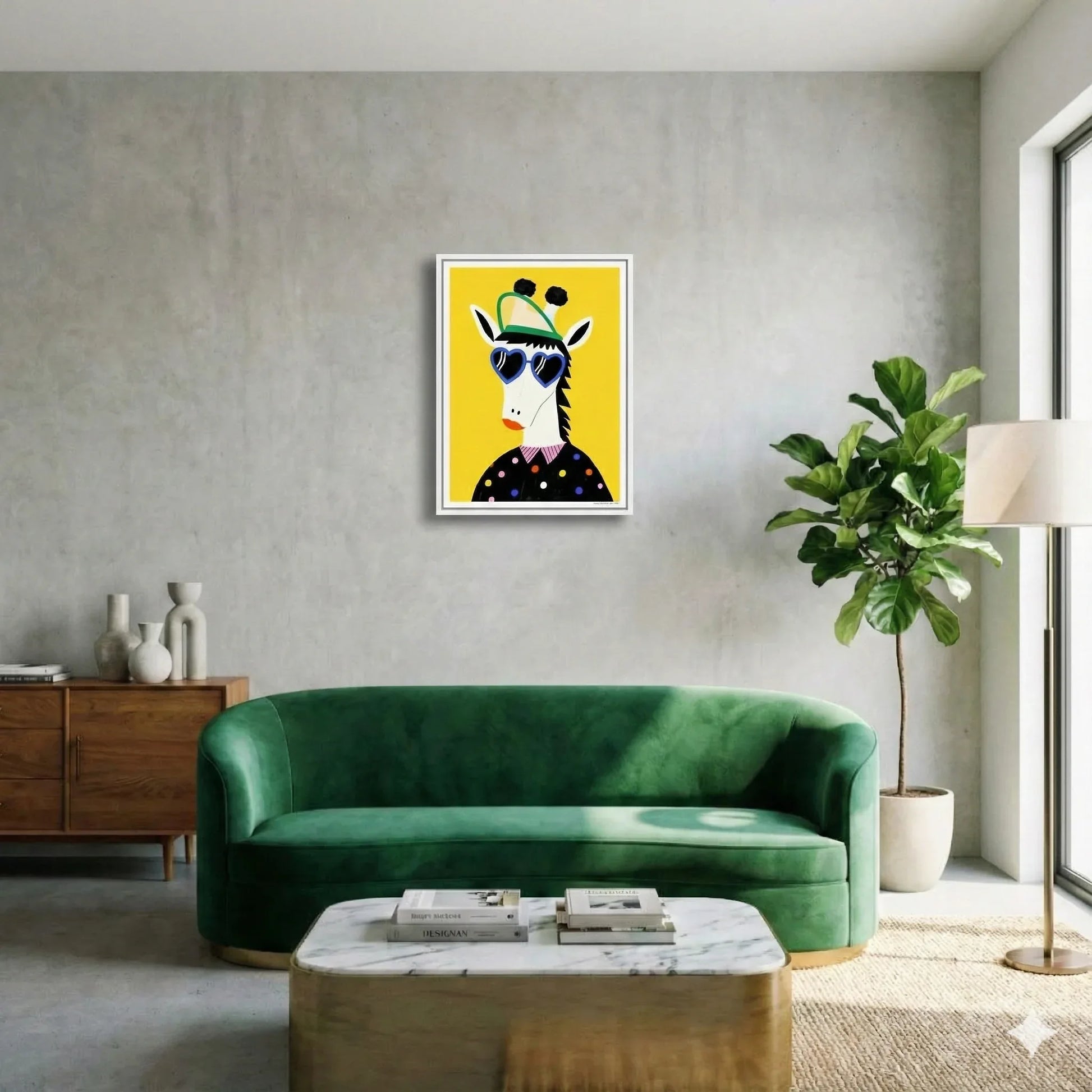 Affiche colorée d'une girafe sur mur