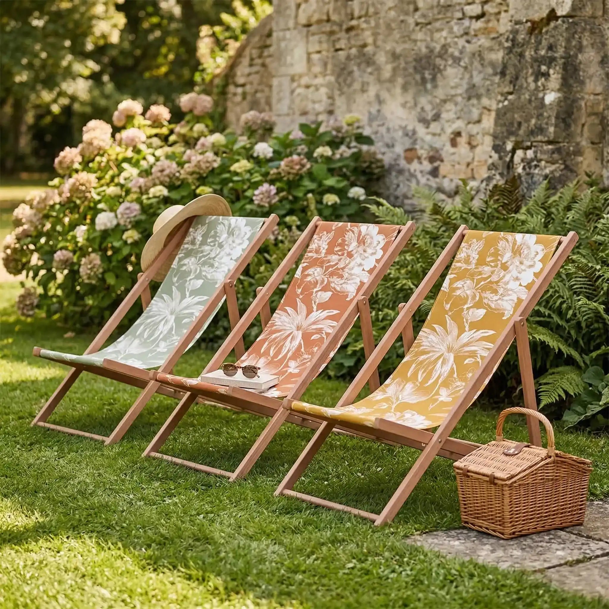 Chiliennes florales transat vintage, plusieurs coloris en situation